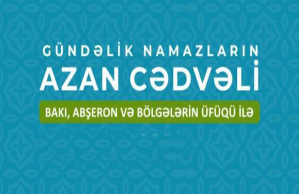 Yanvar ayı üçün gündəlik namazların azan cədvəli