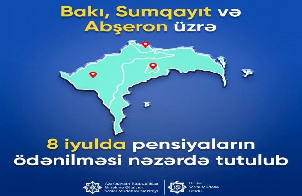 Bakı, Sumqayıt və Abşeron üzrə pensiyalar iyulun 8-də ödəniləcək